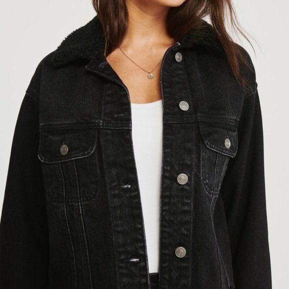 Abercrombie Sherpa Collar Oversized Trucker Jacket XXS NWT - Picture 4 of 6